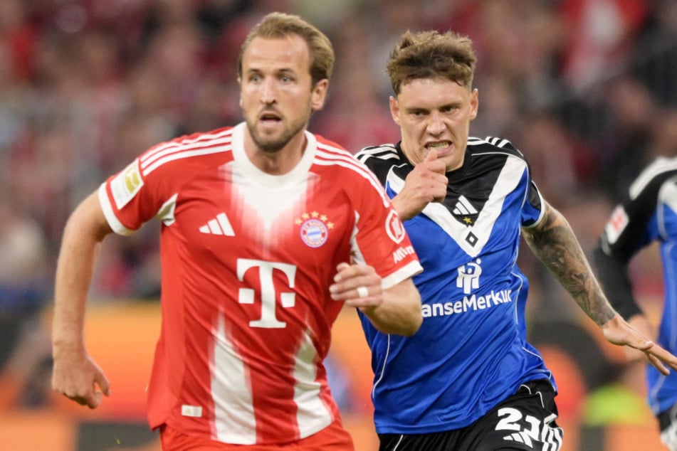 Im Hinspiel ließ der FC Bayern um Stürmer-Star Harry Kane (32, l.) dem HSV keine Chance. Gelingt Nicolai Remberg (25) und Co. am Samstag ein Wunder?