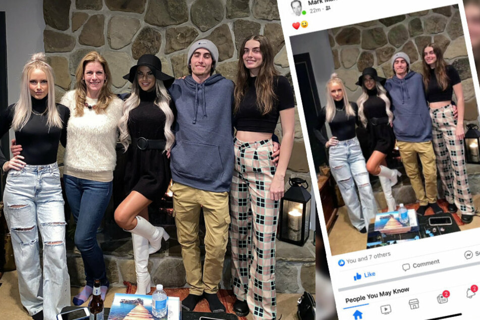 There are five people in the original photo (l.). In the dad's version (r.), Courtney's mother was removed (collage).