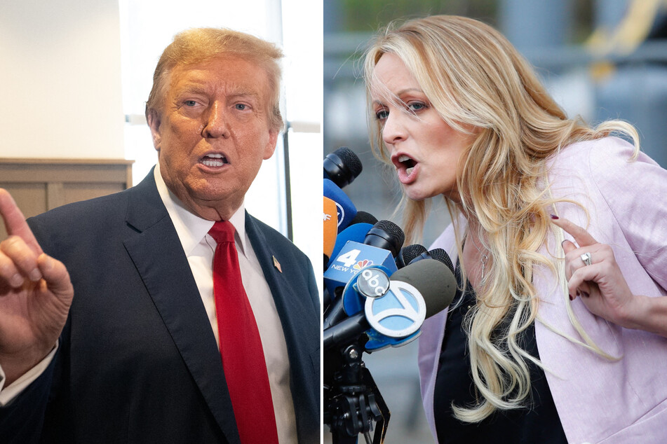Donald Trump (l.) becomes the first US ex-president to go on criminal trial Monday as he faces 34 felony counts of falsifying business records to cover up an alleged sexual encounter with Stormy Daniels.