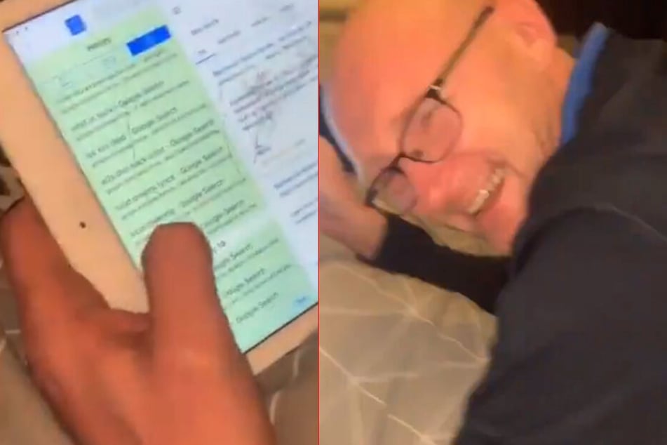 Der Vater kommt nicht mehr aus dem Lachen heraus, als er den Suchverlauf seines Sohnes durchsieht.