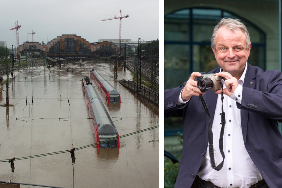 Land unter am Dresdner Hauptbahnhof - auch dieses Bild gehört zu den Fotos, die Ingo Flemming (55) am 17. August 2002 mit seiner Spiegelreflexkamera schoss.