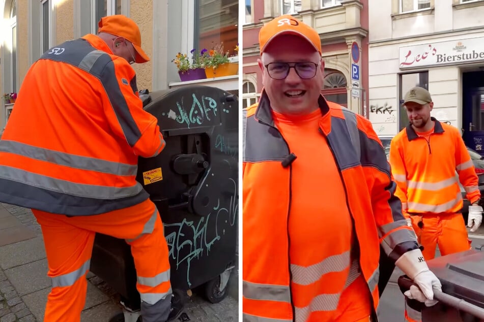 Tramfluencer auf fremden Terrain: Maik Zeuge (47) testet sich als Müllwerker.
