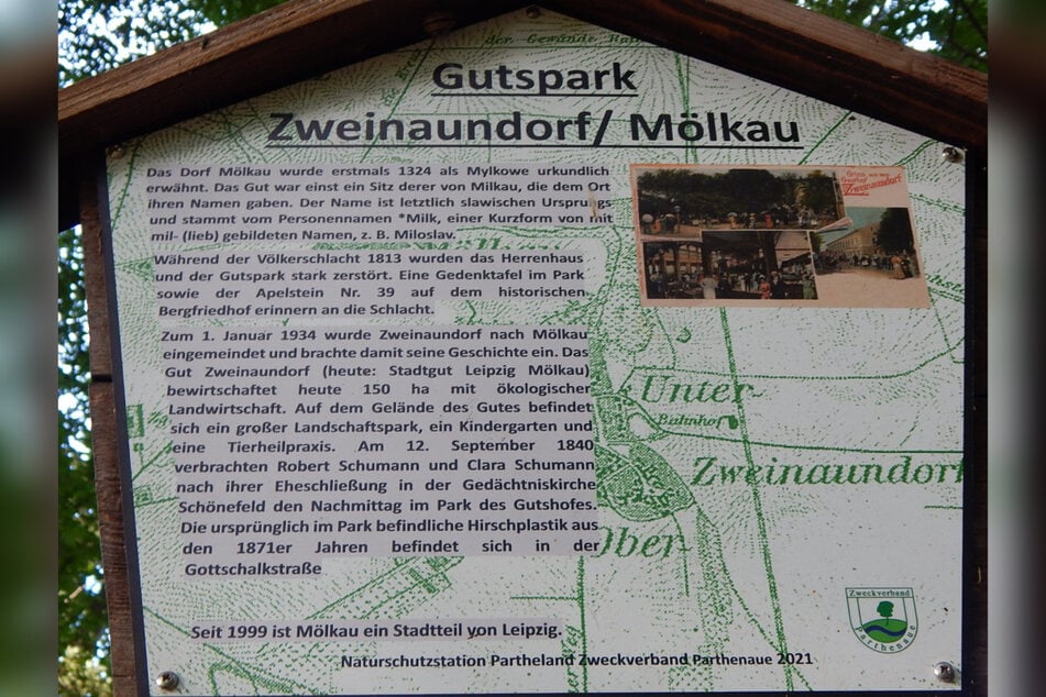 Der Gutspark Zweinaundorf ist denkmalgeschützt.