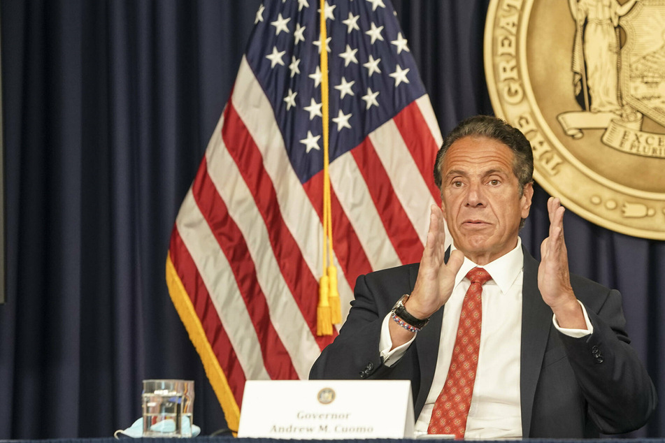 New York Governor Andrew Cuomo speaking at a press conference at the end of May.