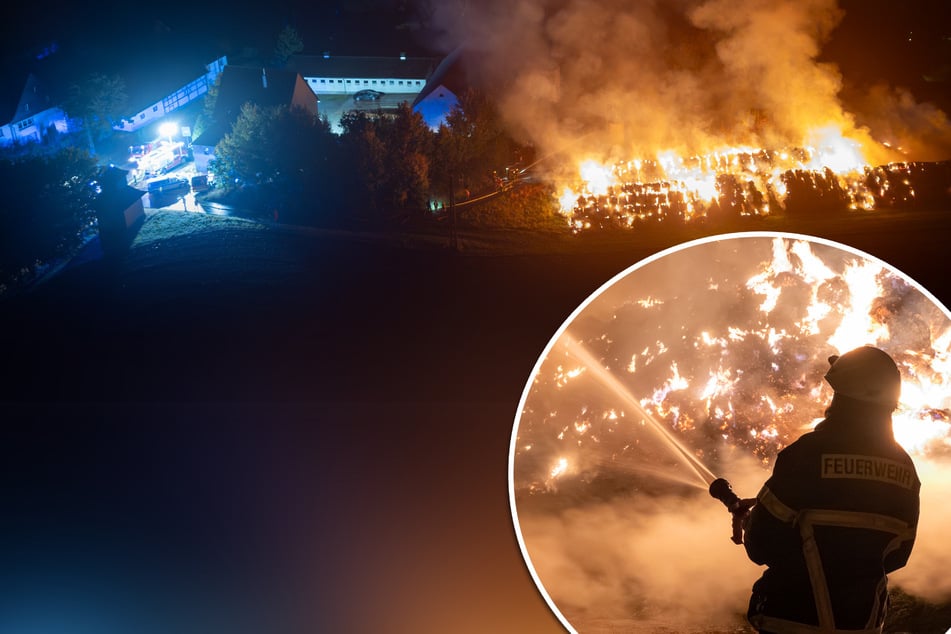 Bedrohliches Feuer neben Kuhstall: Mehr als 1000 Strohballen in Flammen