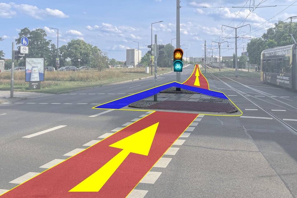 Ab kommenden Montag soll im Rahmen eines Verkehrsversuchs dieser Radweg bis Jahresende über die Carolabrücke führen.