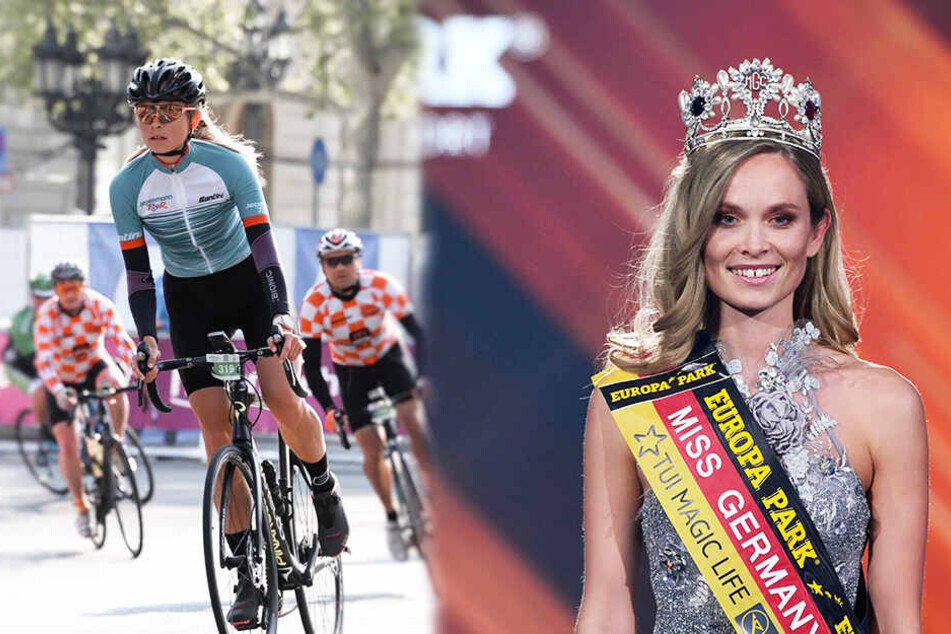 Miss Germany Nadine Berneis startet am Sonntag beim Dresdner Velorace. Im Februar wurde die hübsche Dresdnerin zur schönsten Frau Deutschlands gewählt (r.). (Bildmontage)