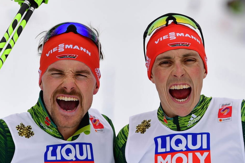 Ski-Ass Eric Frenzel (r., hier neben Fabian Rießle) spricht über seine sportlichen Erfolge.