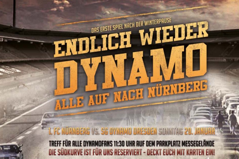 Mit diesem Banner rufen die Ultras die Fans zur Fahrt nach Nürnberg auf.