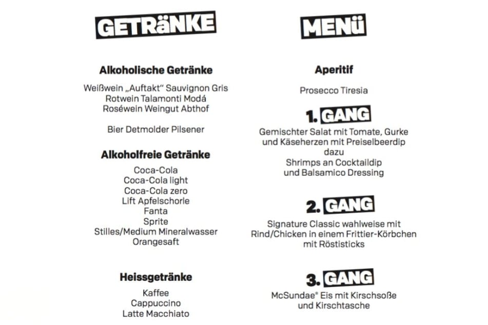 Diese Speisen und Getränke wird es bei der "Dinner Night" geben.
