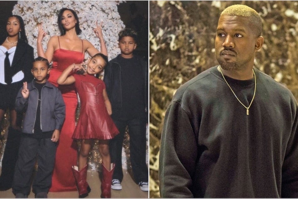 Kanye West (r.) reunited with his kids in Tokyo following Kim Kardashian claiming she's a single parent.