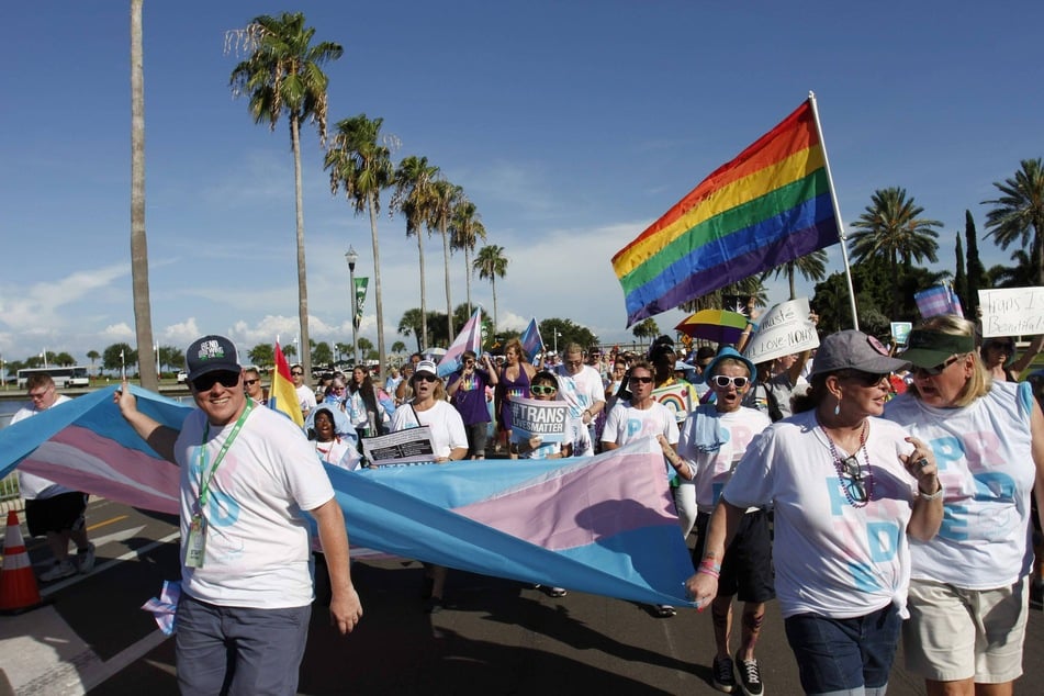 Floridians protest in support of trans rights during a 2023 Pride parade in St. Pete.