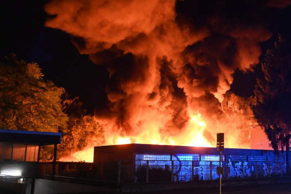 Berlin: Brand in Berlin: Meterhohe Flammen auf Firmengelände