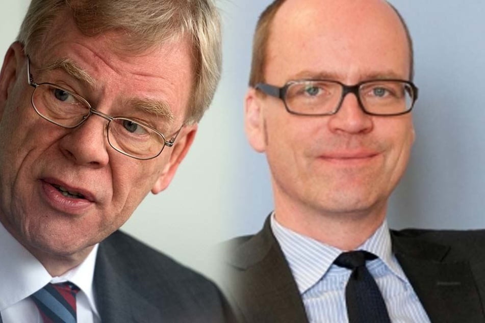 Georg Unland (64, CDU, l.) geht wieder zurück an die Bergakademie Freiberg. Sein Nachfolger ist Matthias Haß aus dem Bundesfinanzministerium.