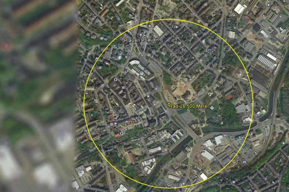 In der Plauener Innenstadt wurde ein Evkauierungsradius von 500 Metern eingerichtet.