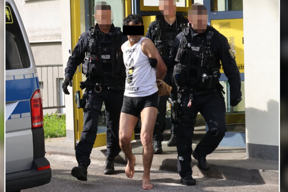Der mutmaßliche Täter wurde von Beamten in Unterhose aus dem Wohnhaus geholt und vorläufig festgenommen.