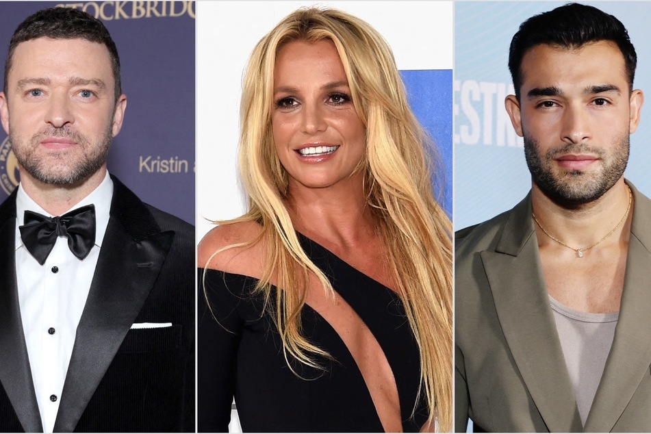 Is Sam Asghari (r.) on the side of his ex-wife Britney Spears (m.) in her drama with Justin Timberlake (l.)?