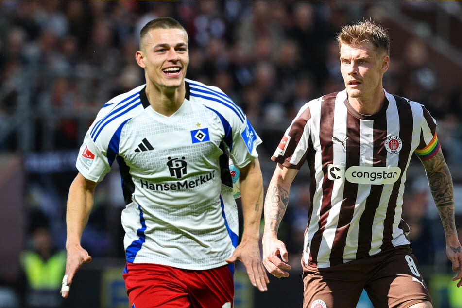 Der HSV um Miro Muheim (27, l.) und der FC St. Pauli um Eric Smith (28) warten gespannt auf die DFB-Pokal-Auslosung am Sonntag.