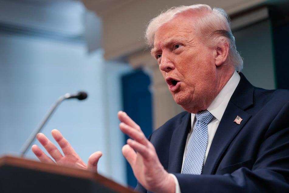 President Donald Trump speaks about the conflict in Iran in the James S. Brady Press Briefing Room of the White House on Monday in Washington, DC.