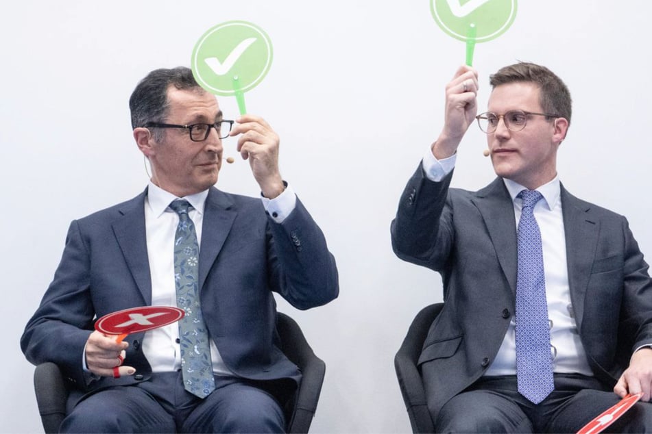 Die Spitzenkandidaten Cem Özdemir (60, Grüne, l.) und Manuel Hagel (37, CDU) kämpfen um das Amt des Ministerpräsidenten.