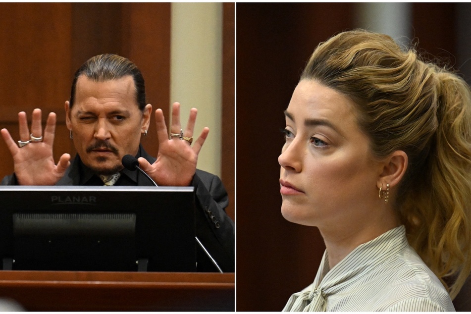 Amber Heard (r.) stares down her ex-husband, Johnny Depp, who took the stand on Tuesday during the former spouses' defamation trial.