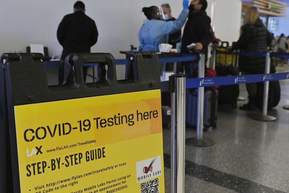 Passengers being administered Covid-19 tests at the Tom Bradley International Terminal at LAX.