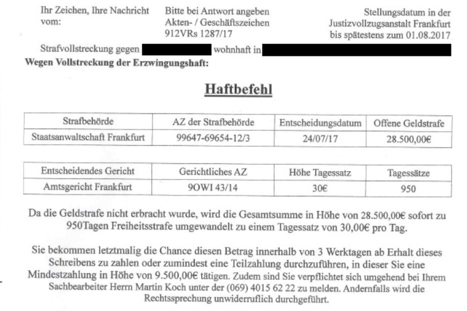 Der Haftbefehl sieht zum Verwechseln echt aus, aber Opfer dürfen sich nicht täuschen lassen.