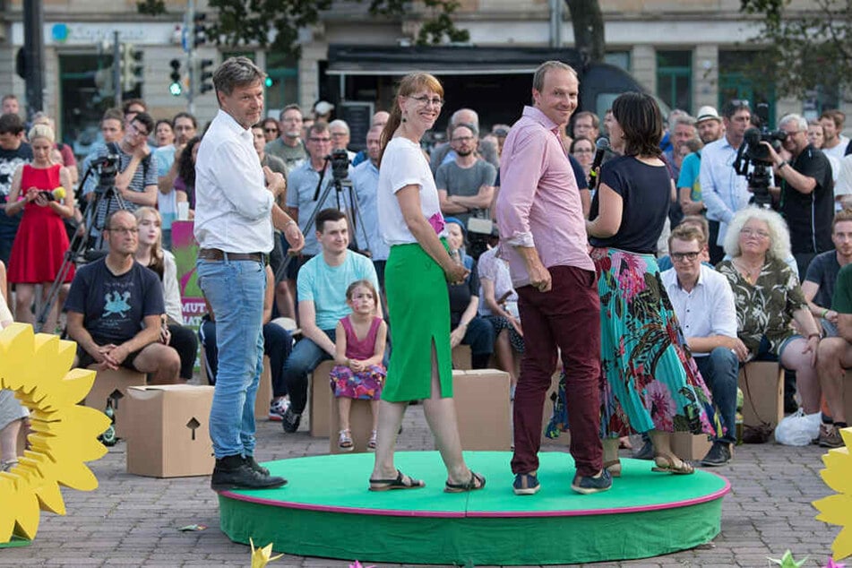 Wahlkampf-Veranstaltung mit den Grünen-Parteichefs in ihrer Hochburg Dresden-Neustadt: Die Öko-Partei hofft auf ein Rekordergebnis.