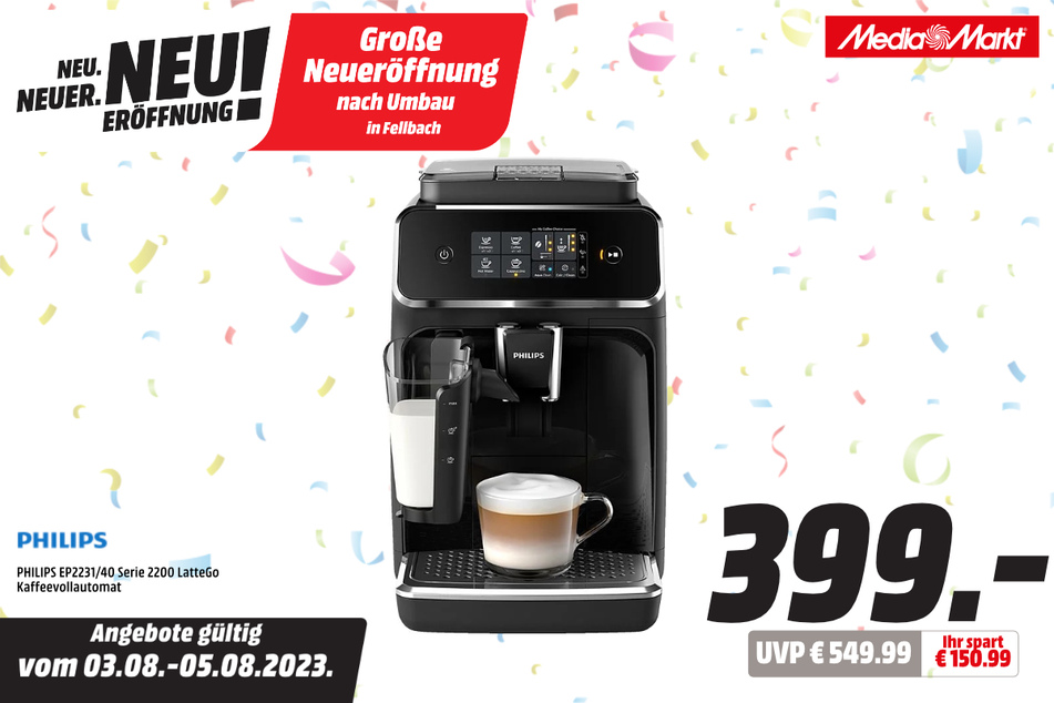 Philips-Kaffeevollautomat für 399 statt 549,99 Euro.
