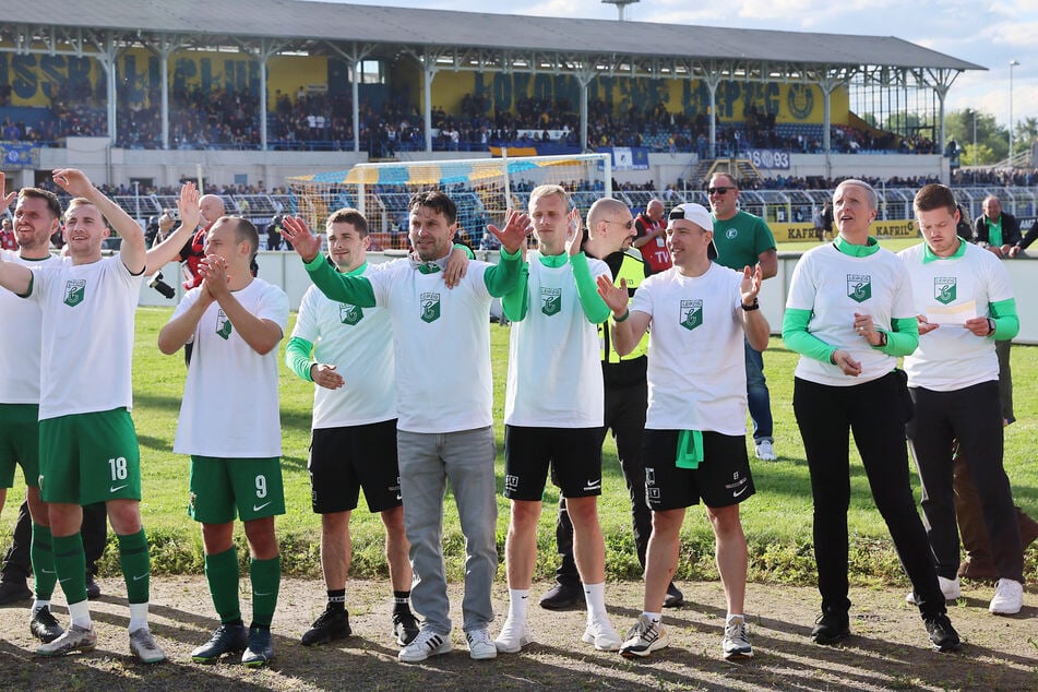Jagatic und seine Mannschaft im Mai 2024 nach einem 2:0 bei Lok Leipzig. Erfolge, die bis heute unvergessen sind. (Archivfoto)