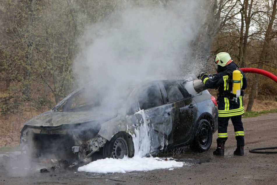 Die Feuerwehr löschte das Wrack.