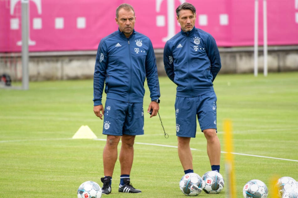 Co-Trainer Hansi Flick (l) und Trainer Niko Kovac bei einer Trainingseinheit des FC Bayern.