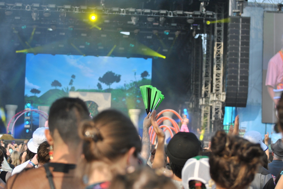 A view from the crowd during SOFI TUKKER's Day 3 performance at Governors Ball Music Festival in Queens, New York on Sunday, June 11, 2023.