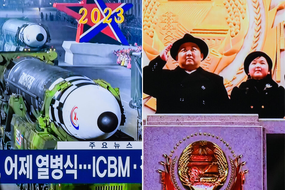 Kim Jong-un and his daughter celebrated the founding of North Korea's military on Wednesday, with a parade flaunting a powerful arsenal of missiles.