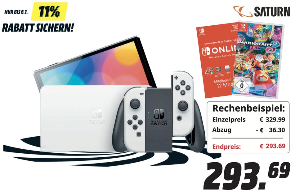 Nintendo OLED-Switch im Mario-Kart-Bundle für 293,69 Euro.