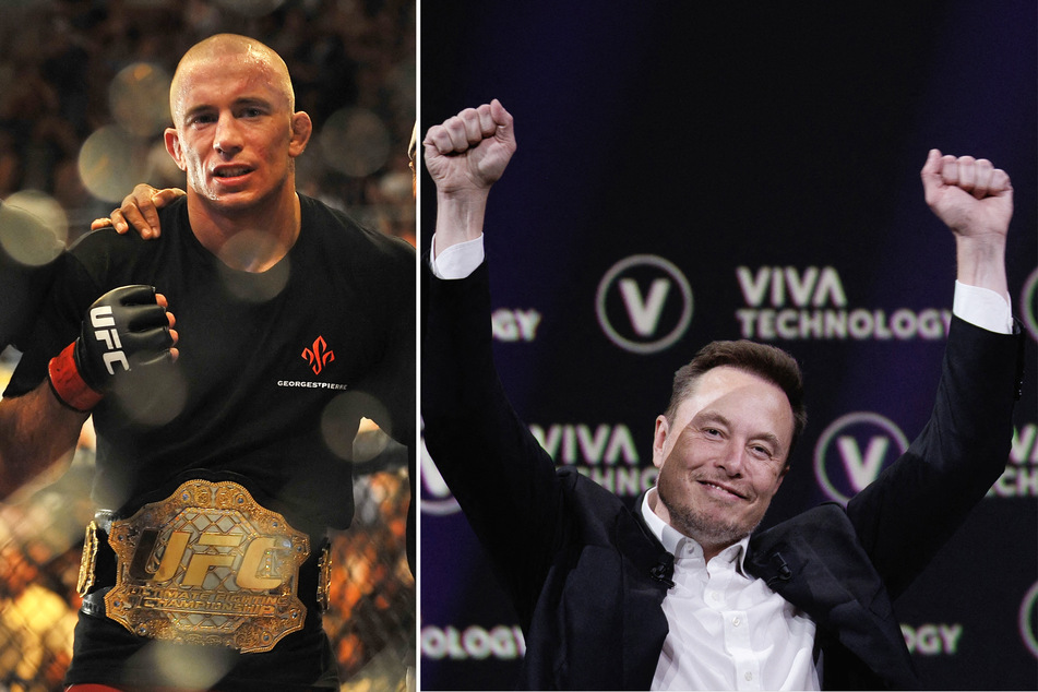 Tech innovator and Twitter CEO Elon Musk (r.) is preparing to fight Meta CEO Mark Zuckerberg, and he has agreed to train under UFC legend Georges St-Pierre (l.).