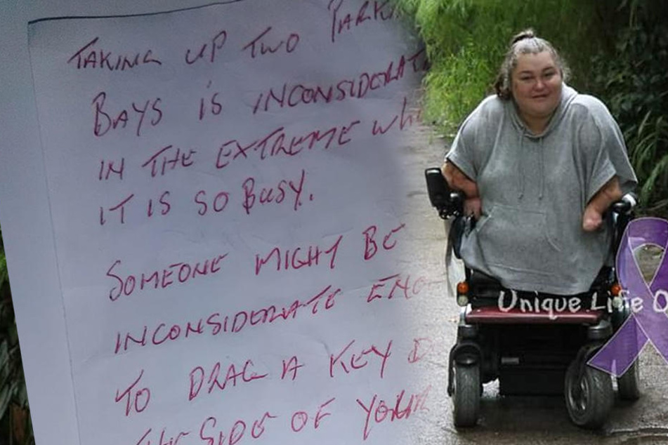 Frau ohne Arme und Beine findet fiesen Zettel an ihrem Auto