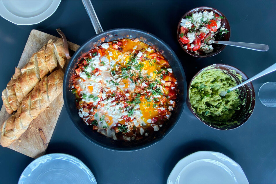 Serve your shakshuka with some tasty, crunchy bread.