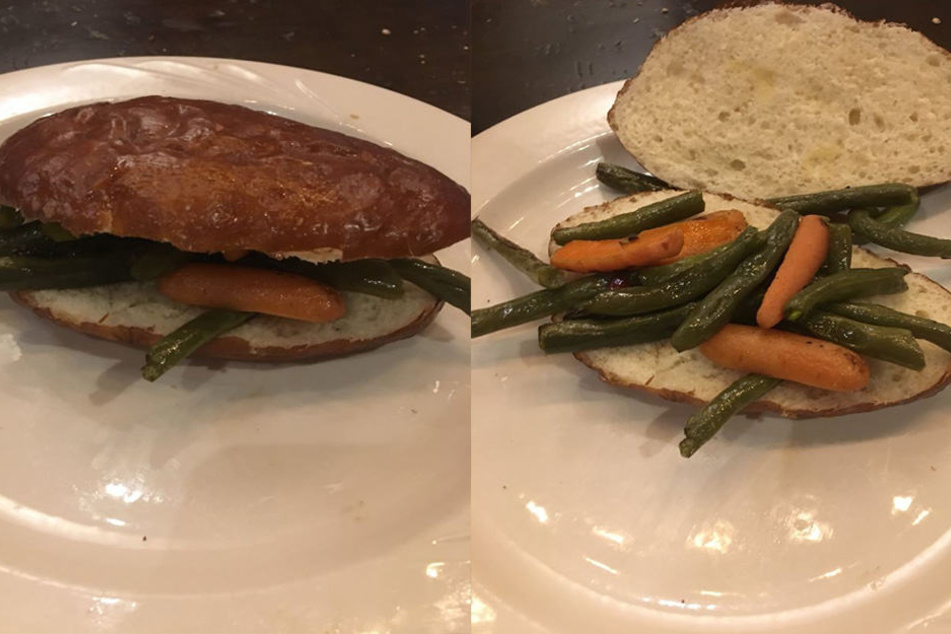 Ihr veganes Essen sah sehr lieblos aus.