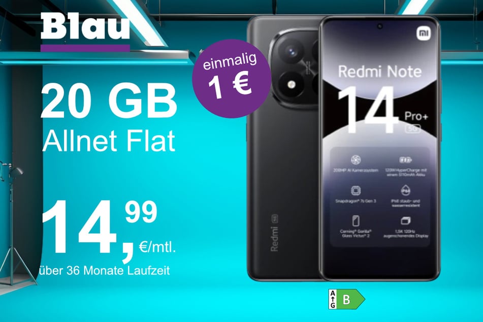 Das Xiaomi Redmi Note 14 Pro Plus im Blau Allnet M für einmalig 1 Euro.