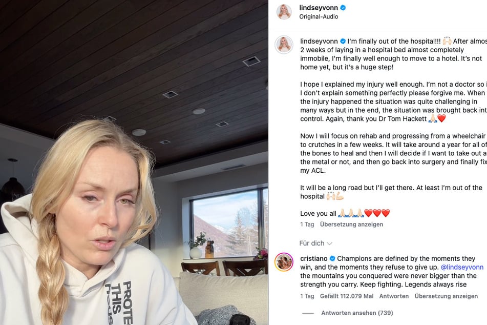 Unter dem Verletzungsupdate von Lindsey Vonn (41) kommentierte Fußball-Legende Cristiano Ronaldo (41).