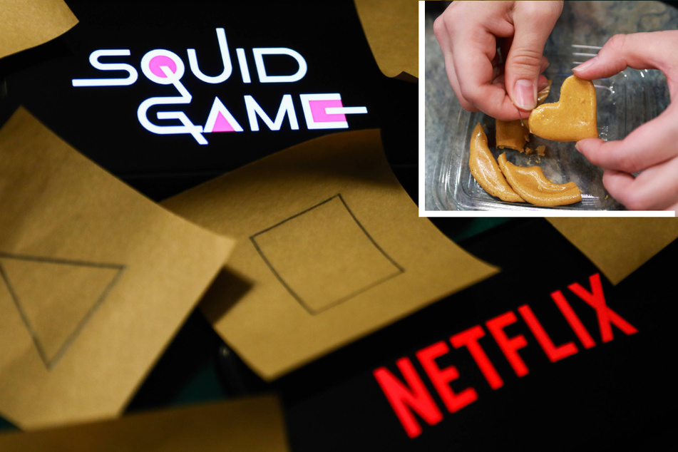 Netflix's popular show Squid Games depicts a challenge where players cut out a shape from Dalgona honeycomb candy (inset r.), but the real life effects have been dangerous.