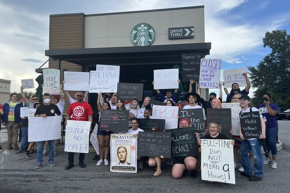 Starbucks workers and supports in Anderson, South Carolina, rally after a false police report accused employees of kidnapping and assault.