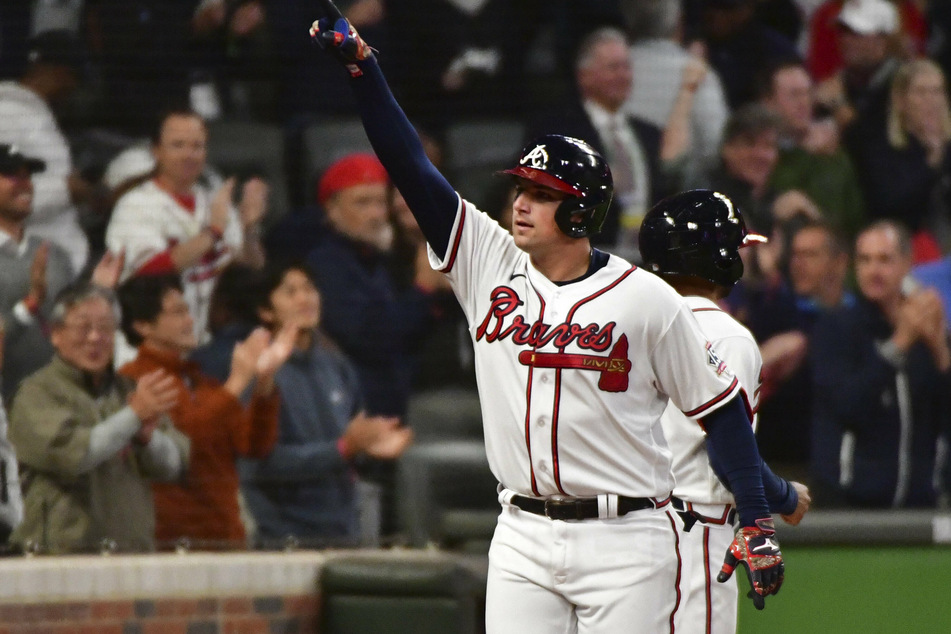 Braves third baseman Austin Riley is carrying a five-game hitting streak this postseason.