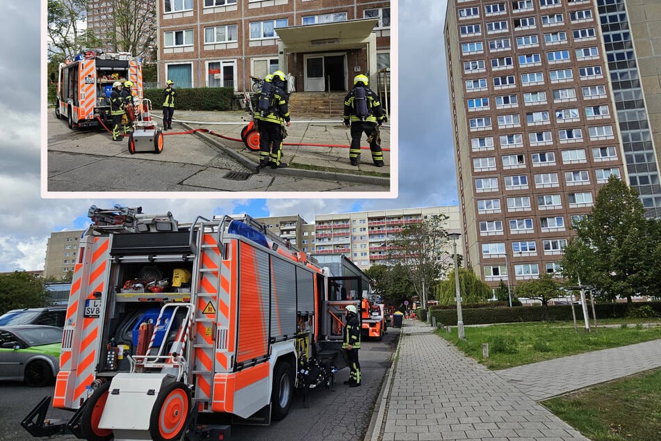 Leipzig: Feuer in Leipzig-Grünau: Hochhaus-Bewohner evakuiert!