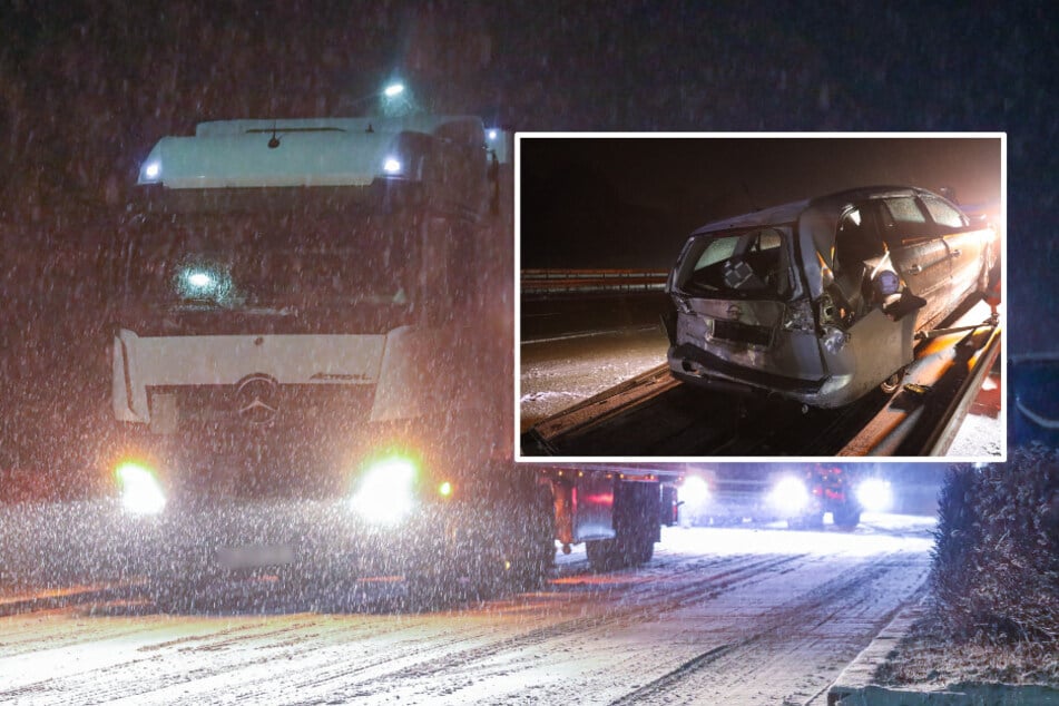 Unfall A4: Glatte Straßen im Erzgebirge und Unfall auf A4: Erwartetes Schneechaos bleibt aus