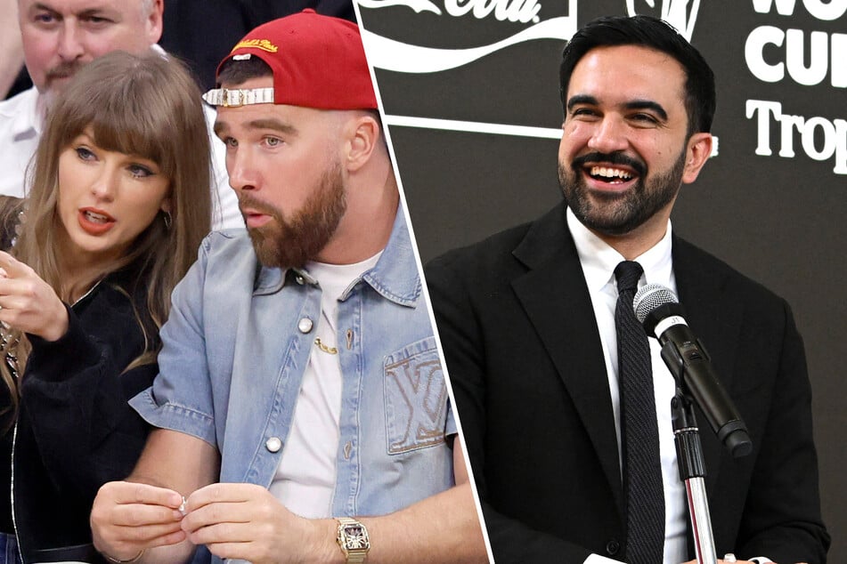 New York Mayor Zohran Mamdani (r.) appeared to confirm the rumors that Taylor Swift (l.) and Travis Kelce plan to tie the knot at Madison Square Garden. 