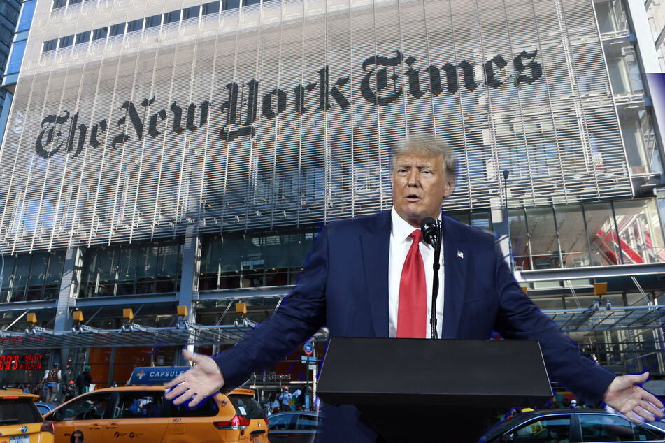 Donald Trump sued The New York Times over an opinion piece that accused him of colluding with Russia in the 2016 election (collage).