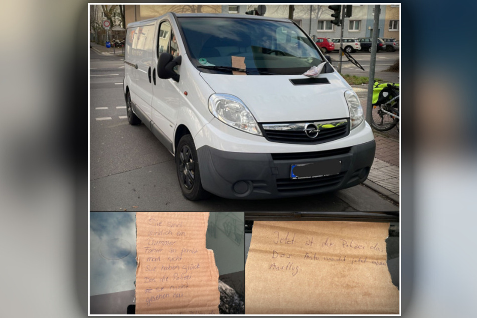 Die Fahrradstaffel der Frankfurter Polizei reagierte mit den Worten "Jetzt ist die Polizei da. Das Auto macht jetzt einen Ausflug" auf den ziemlich ungeschickt geparkten Transporter.