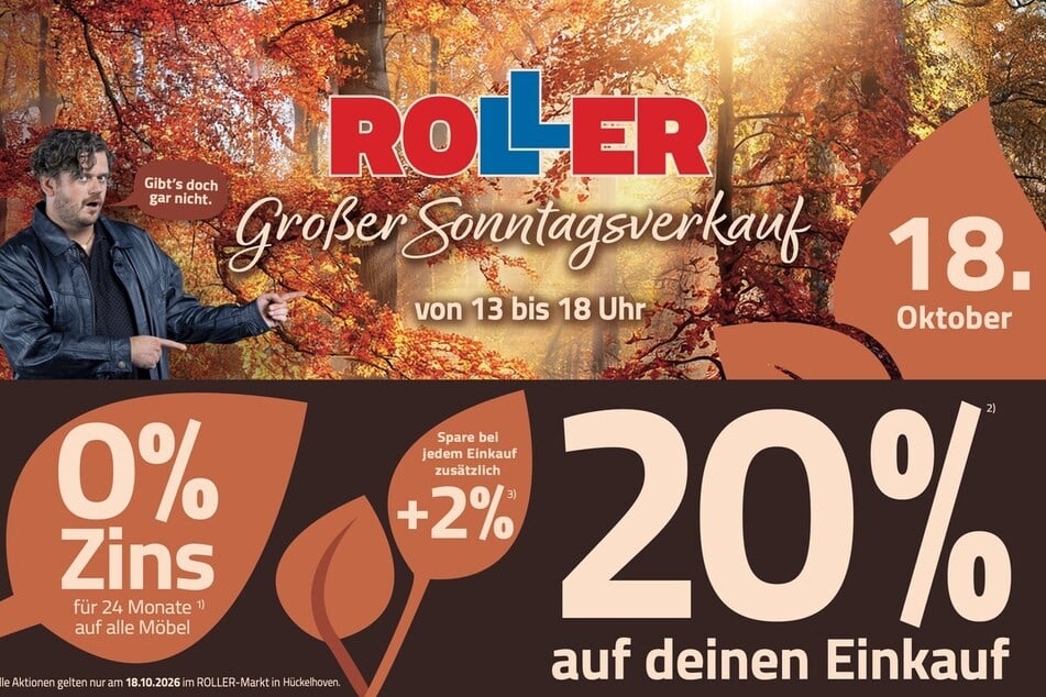 Der verkaufsoffene Sonntag (18.10.) bei ROLLER in Hückelhoven steigt von 13 bis 18 Uhr.